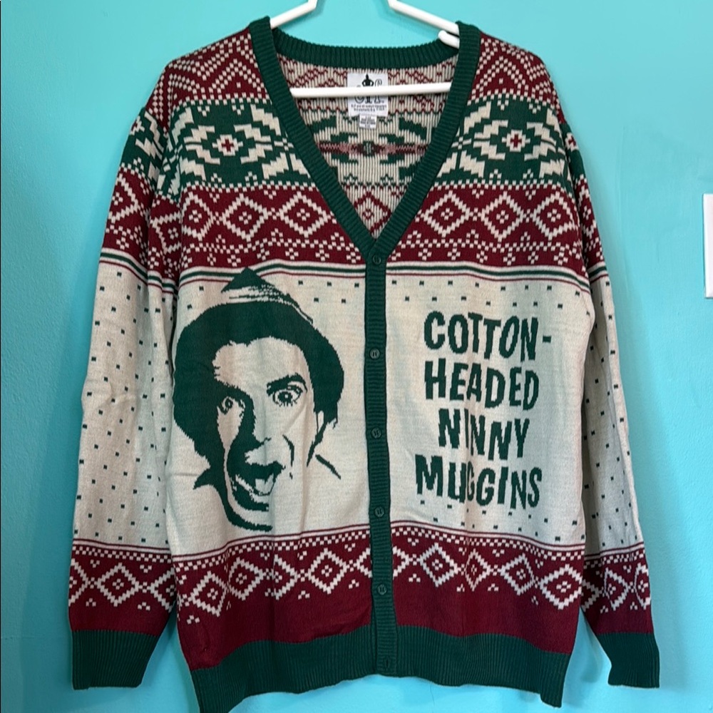 ELF Cotton-Headed Ninny Muggins Holiday Fan Sweater - Red Green